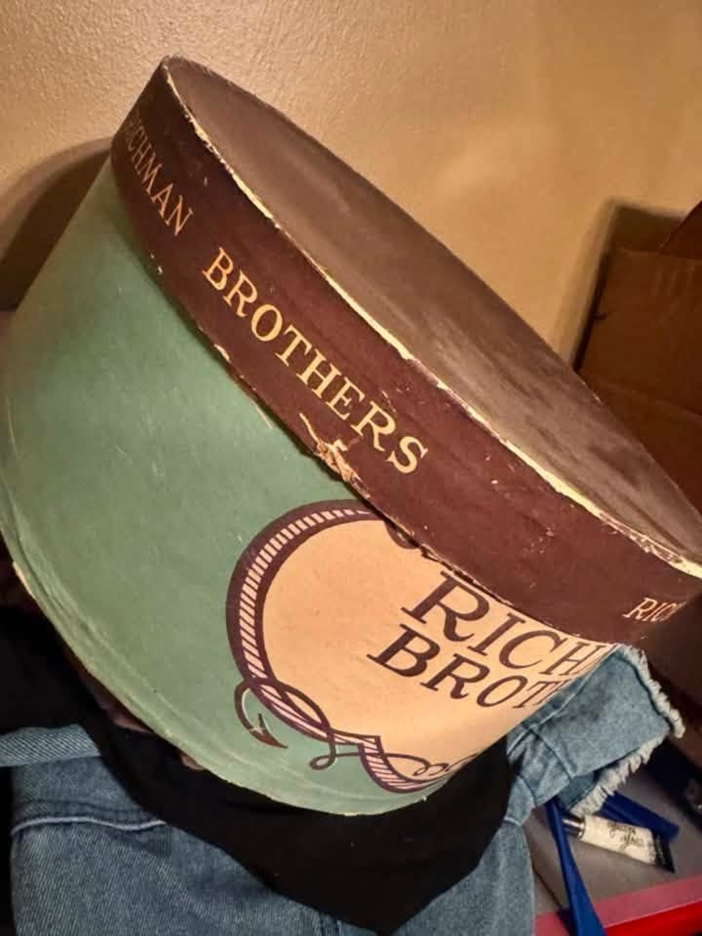 Richman Brothers Vintage Hat Box in Teal and Brown